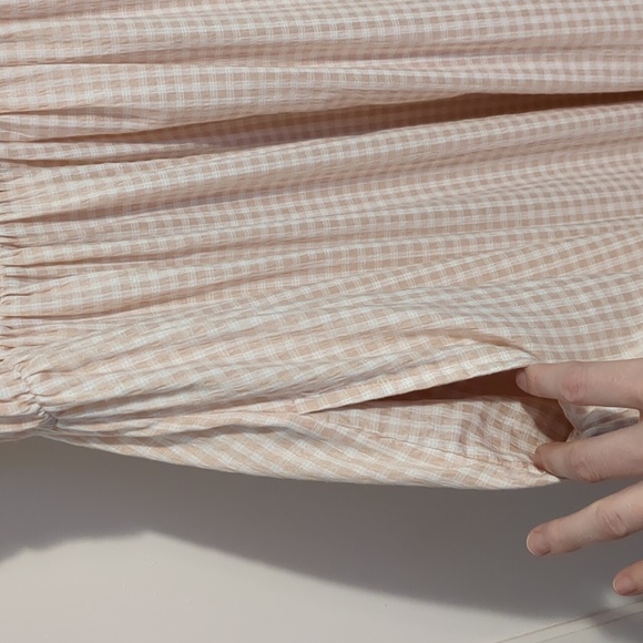Pink Peach Light Gingham Sundress Empire Waist Pockets Spaghetti Straps Small - Picture 3 of 5